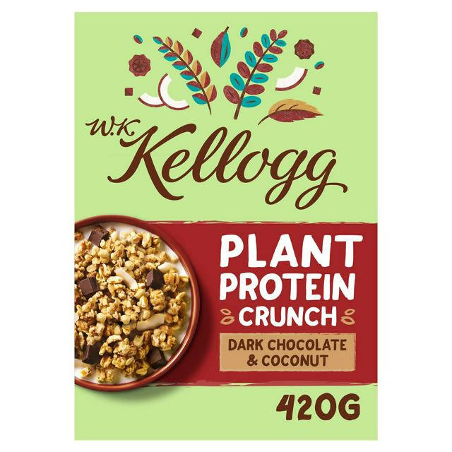 W.K Kellogg Plant Protein Crunch Dark Chocolate & Coconut Cereal 420g